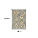 8' X 11' Grey Ivory Gold Salmon Red Blue And Green Oriental Power Loom Stain Resistant Area Rug With Fringe - Homeroots - Flyclothing LLC