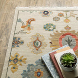 2' X 6' Ivory Beige Gold Grey Blue Pink Red Rust And Green Oriental Power Loom Stain Resistant Runner Rug With Fringe - Homeroots - Flyclothing LLC