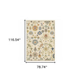 6' X 9' Ivory Beige Gold Grey Blue Pink Red Rust And Green Oriental Power Loom Stain Resistant Area Rug With Fringe - Homeroots - Flyclothing LLC