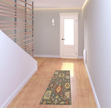 2' X 6' Grey Charcoal Yellow Blue Rust Red Pink Green And Ivory Oriental Power Loom Stain Resistant Runner Rug With Fringe - Homeroots - Flyclothing LLC