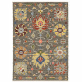 10' X 13' Grey Charcoal Yellow Blue Rust Red Pink Green And Ivory Oriental Power Loom Stain Resistant Area Rug With Fringe - Homeroots - Flyclothing LLC