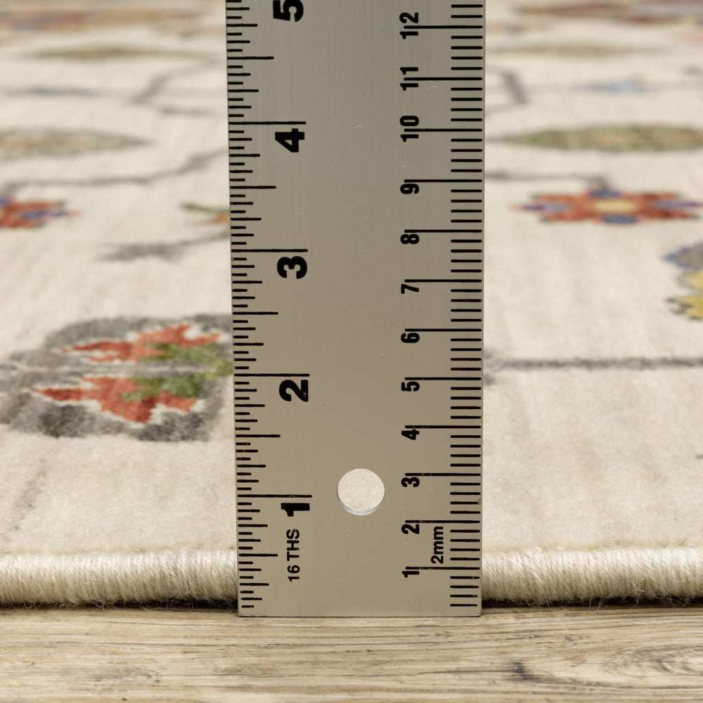 2' X 3' Ivory Yellow Rust Green Grey Pink Orange Blue And Grey Oriental Power Loom Stain Resistant Area Rug With Fringe - Homeroots - Flyclothing LLC