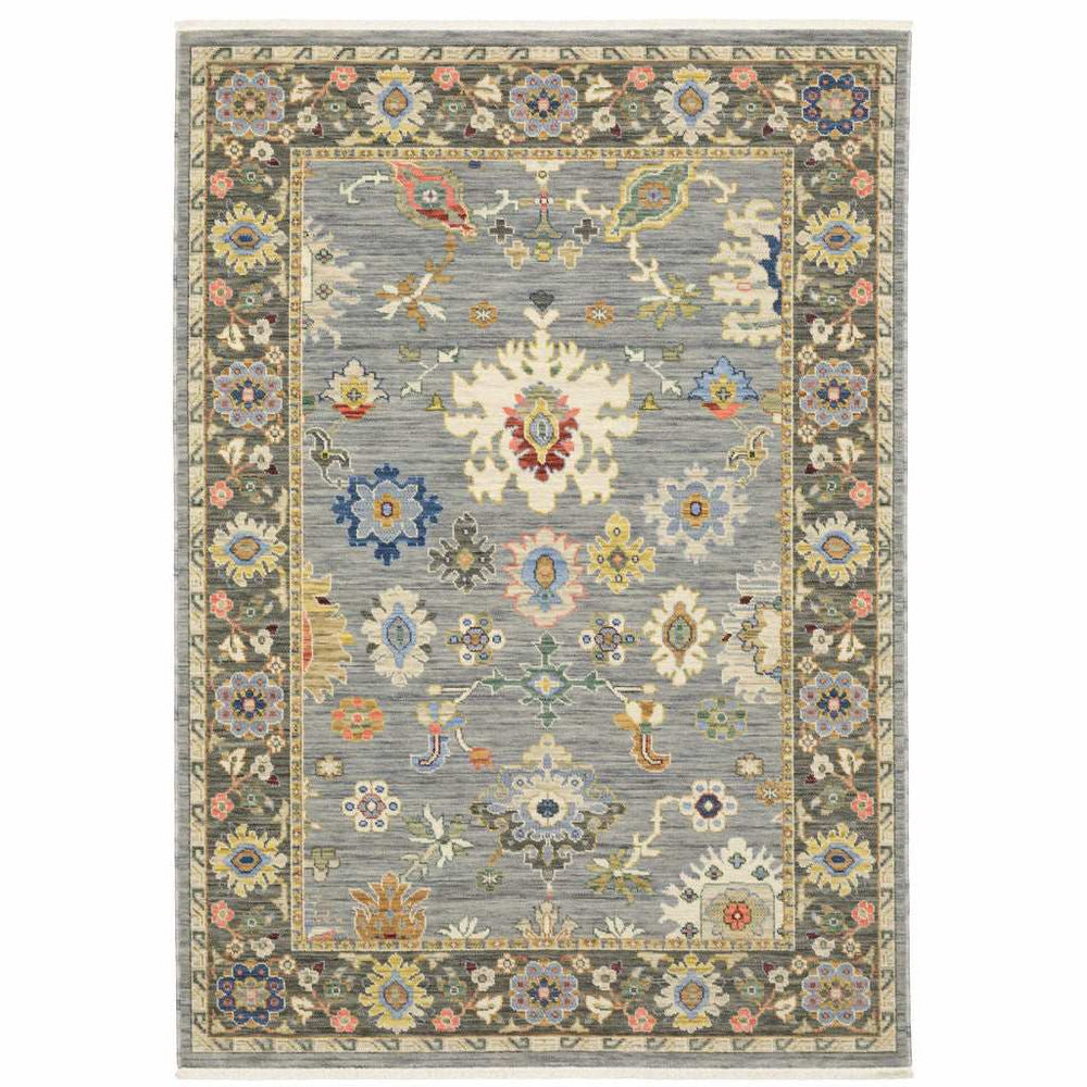 2' X 3' Blue Grey Gold Green Pink Orange Ivory And Red Oriental Power Loom Stain Resistant Area Rug With Fringe - Homeroots - Flyclothing LLC