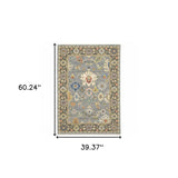 3' X 5' Blue Grey Gold Green Pink Orange Ivory And Red Oriental Power Loom Stain Resistant Area Rug With Fringe - Homeroots - Flyclothing LLC