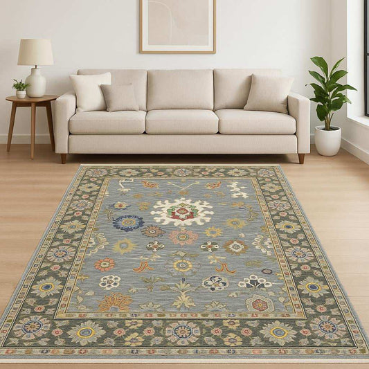 6' X 9' Blue Grey Gold Green Pink Orange Ivory And Red Oriental Power Loom Stain Resistant Area Rug With Fringe - Homeroots - Flyclothing LLC