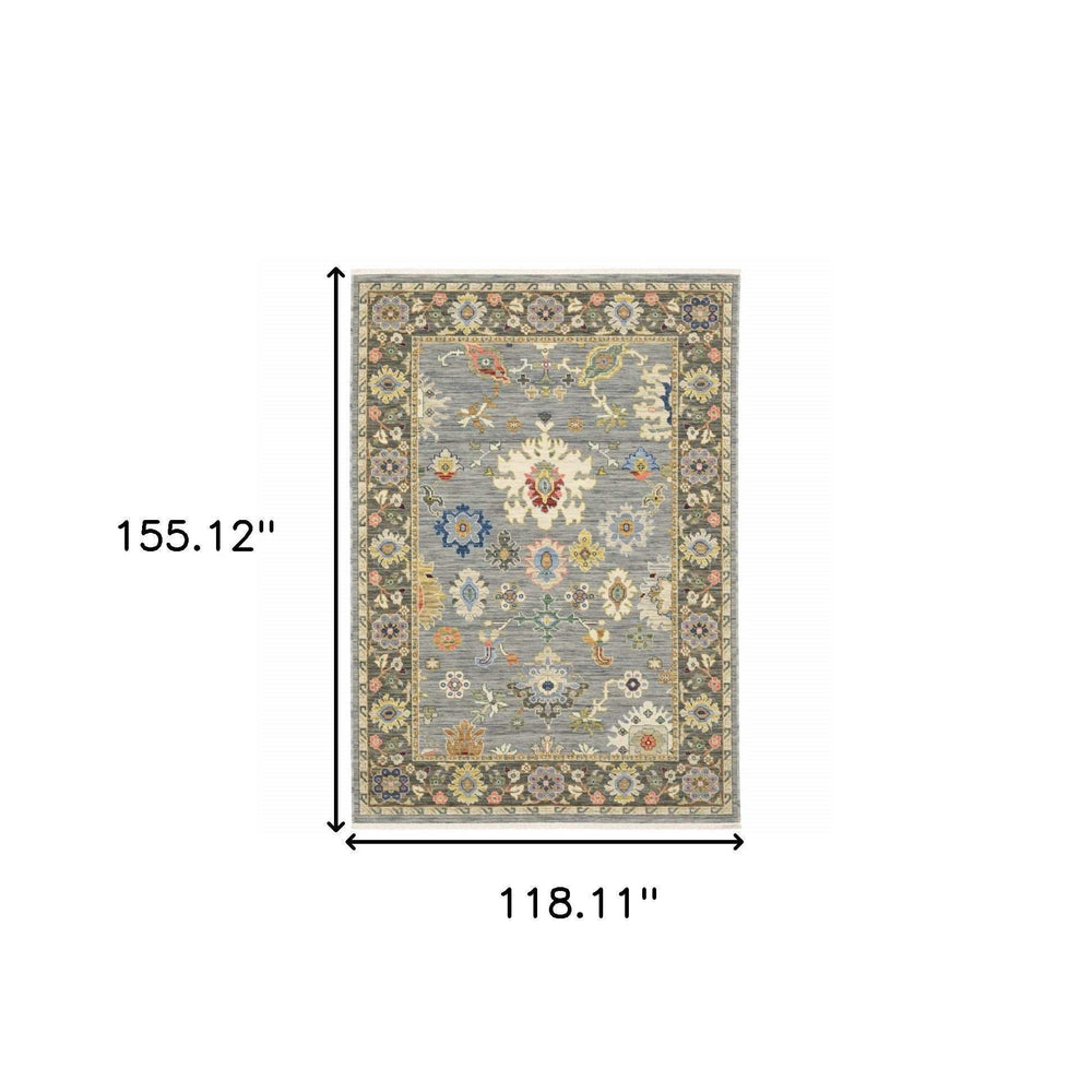 10' X 13' Blue Grey Gold Green Pink Orange Ivory And Red Oriental Power Loom Stain Resistant Area Rug With Fringe - Homeroots - Flyclothing LLC