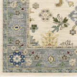 2' X 6' Ivory Blue Grey Teal Gold Green And Rust Oriental Power Loom Stain Resistant Runner Rug With Fringe - Homeroots - Flyclothing LLC