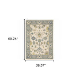 3' X 5' Ivory Blue Grey Teal Gold Green And Rust Oriental Power Loom Stain Resistant Area Rug With Fringe - Homeroots - Flyclothing LLC