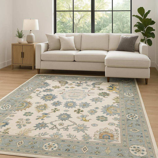 8' X 11' Ivory Blue Grey Teal Gold Green And Rust Oriental Power Loom Stain Resistant Area Rug With Fringe - Homeroots - Flyclothing LLC