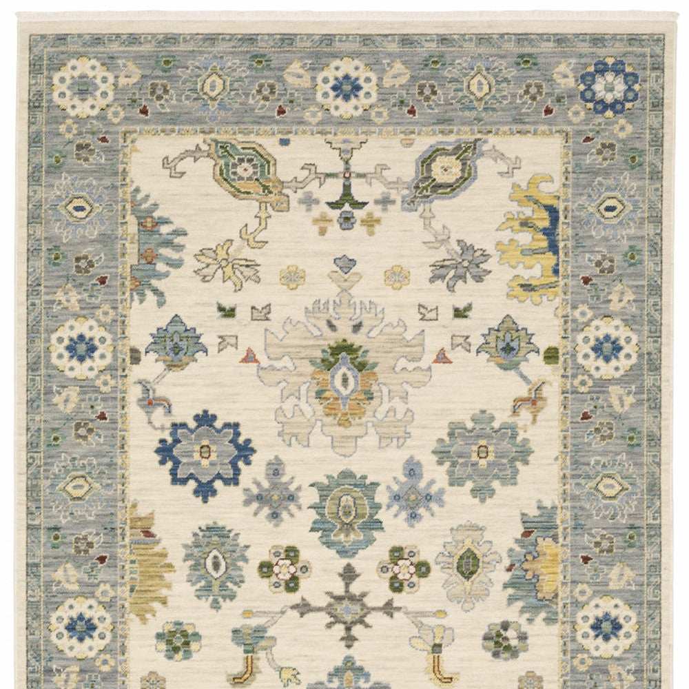 10' X 13' Ivory Blue Grey Teal Gold Green And Rust Oriental Power Loom Stain Resistant Area Rug With Fringe - Homeroots - Flyclothing LLC