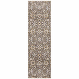 2' X 8' Grey And Tan Floral Power Loom Stain Resistant Runner Rug With Fringe - Homeroots - Flyclothing LLC