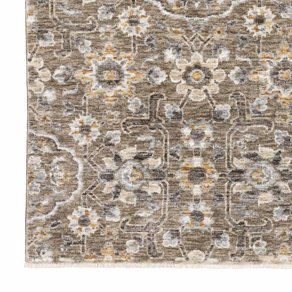 2' X 8' Grey And Tan Floral Power Loom Stain Resistant Runner Rug With Fringe - Homeroots - Flyclothing LLC
