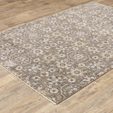 2' X 3' Grey And Tan Floral Power Loom Stain Resistant Area Rug With Fringe - Homeroots - Flyclothing LLC
