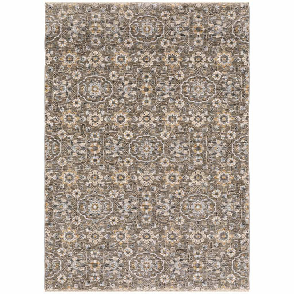 3' X 5' Grey And Tan Floral Power Loom Stain Resistant Area Rug With Fringe - Homeroots - Flyclothing LLC