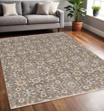 5' X 8' Grey And Tan Floral Power Loom Stain Resistant Area Rug With Fringe - Homeroots - Flyclothing LLC