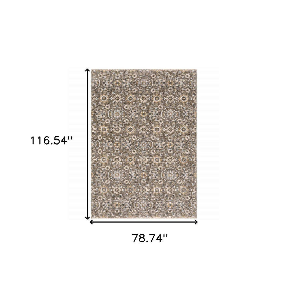 6' X 9' Grey And Tan Floral Power Loom Stain Resistant Area Rug With Fringe - Homeroots - Flyclothing LLC