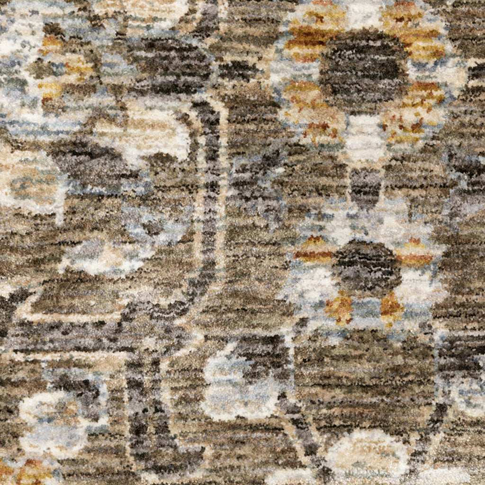 10' X 13' Grey And Tan Floral Power Loom Stain Resistant Area Rug With Fringe - Homeroots - Flyclothing LLC