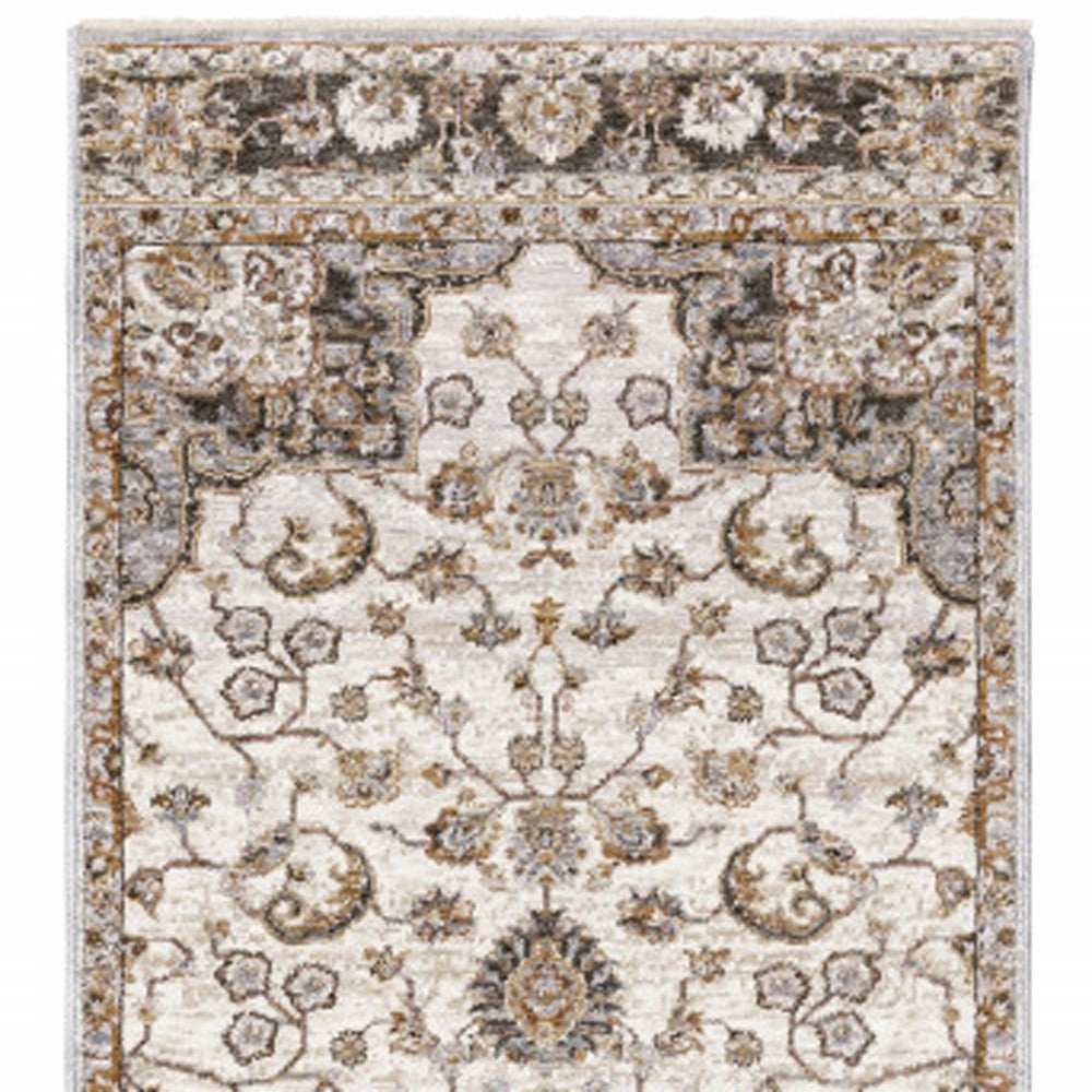 2' X 8' Ivory And Blue Oriental Power Loom Stain Resistant Runner Rug With Fringe - Homeroots - Flyclothing LLC