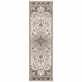 2' X 8' Ivory And Blue Oriental Power Loom Stain Resistant Runner Rug With Fringe - Homeroots - Flyclothing LLC