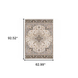 5' X 8' Ivory And Blue Oriental Power Loom Stain Resistant Area Rug With Fringe - Homeroots - Flyclothing LLC