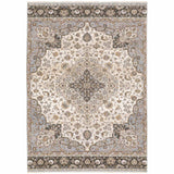 5' X 8' Ivory And Blue Oriental Power Loom Stain Resistant Area Rug With Fringe - Homeroots - Flyclothing LLC