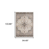 8' X 11' Ivory And Blue Oriental Power Loom Stain Resistant Area Rug With Fringe - Homeroots - Flyclothing LLC