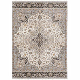 8' X 11' Ivory And Blue Oriental Power Loom Stain Resistant Area Rug With Fringe - Homeroots - Flyclothing LLC