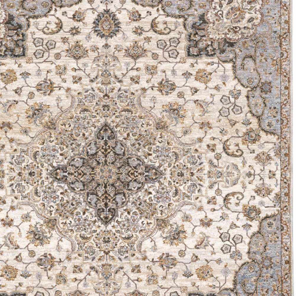 10' X 13' Ivory And Blue Oriental Power Loom Stain Resistant Area Rug With Fringe - Homeroots - Flyclothing LLC