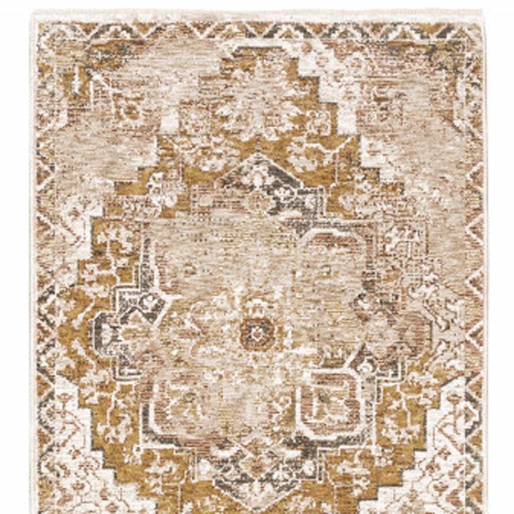 2' X 8' Gold And Ivory Oriental Power Loom Stain Resistant Runner Rug With Fringe - Homeroots - Flyclothing LLC