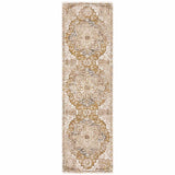 2' X 8' Gold And Ivory Oriental Power Loom Stain Resistant Runner Rug With Fringe - Homeroots - Flyclothing LLC