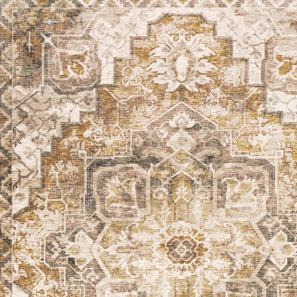 2' X 3' Gold And Ivory Oriental Power Loom Stain Resistant Area Rug With Fringe - Homeroots - Flyclothing LLC