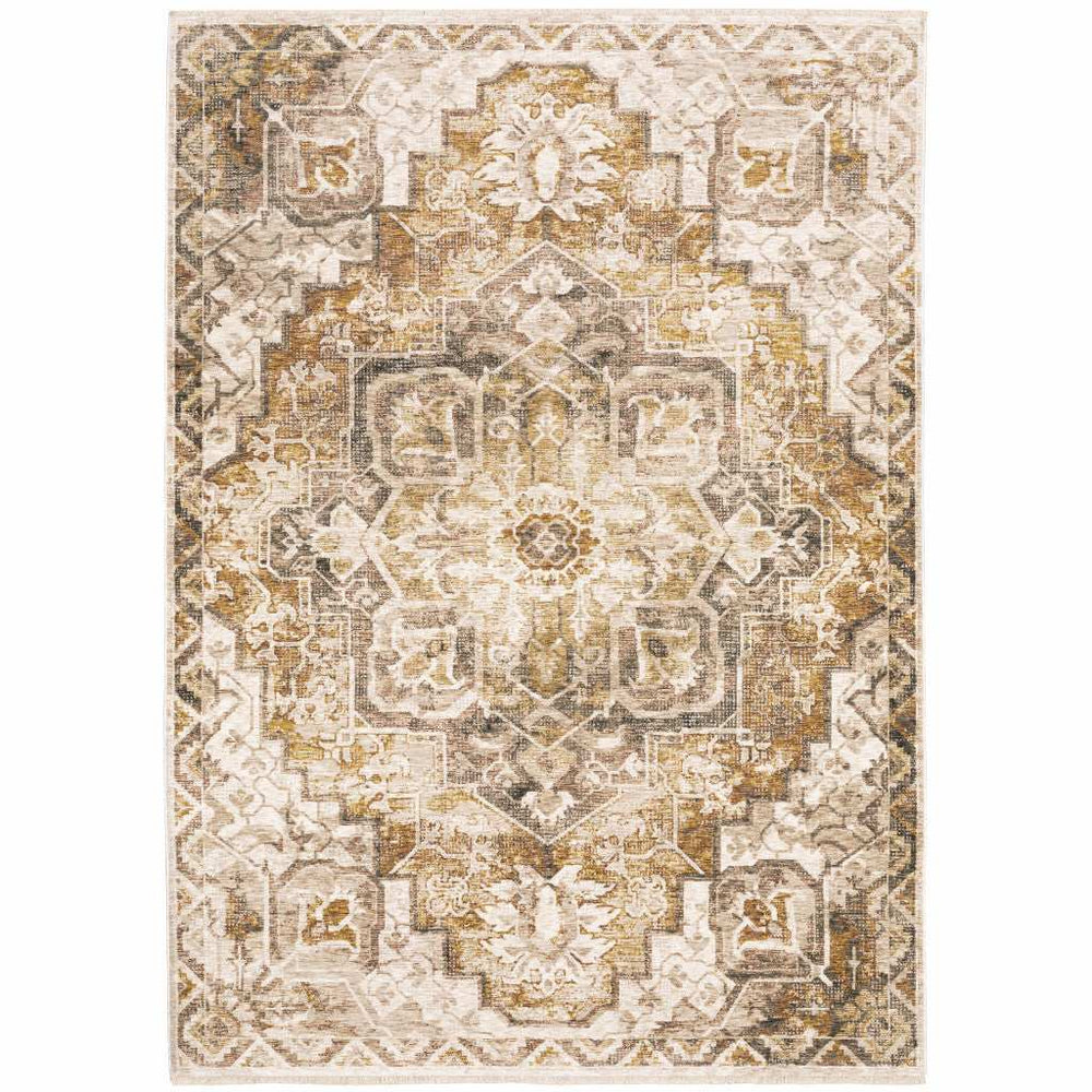 2' X 3' Gold And Ivory Oriental Power Loom Stain Resistant Area Rug With Fringe - Homeroots - Flyclothing LLC