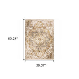 3' X 5' Gold And Ivory Oriental Power Loom Stain Resistant Area Rug With Fringe - Homeroots - Flyclothing LLC