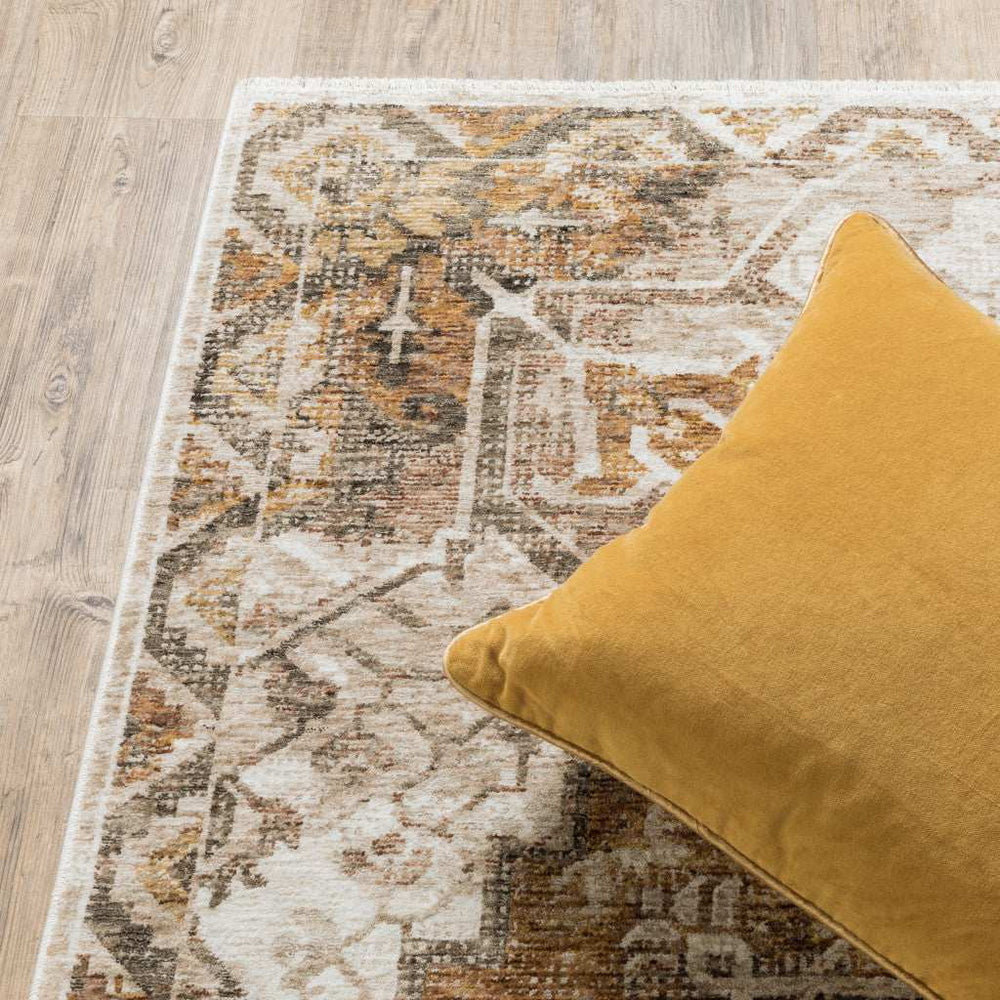 5' X 8' Gold And Ivory Oriental Power Loom Stain Resistant Area Rug With Fringe - Homeroots - Flyclothing LLC