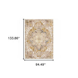 8' X 11' Gold And Ivory Oriental Power Loom Stain Resistant Area Rug With Fringe - Homeroots - Flyclothing LLC