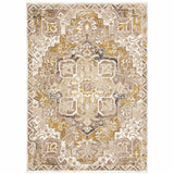 8' X 11' Gold And Ivory Oriental Power Loom Stain Resistant Area Rug With Fringe - Homeroots - Flyclothing LLC