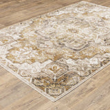 10' X 13' Gold And Ivory Oriental Power Loom Stain Resistant Area Rug With Fringe - Homeroots - Flyclothing LLC