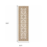 2' X 8' Ivory And Gold Oriental Power Loom Stain Resistant Runner Rug With Fringe - Homeroots - Flyclothing LLC