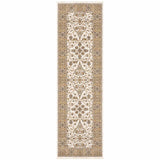 2' X 8' Ivory And Gold Oriental Power Loom Stain Resistant Runner Rug With Fringe - Homeroots - Flyclothing LLC