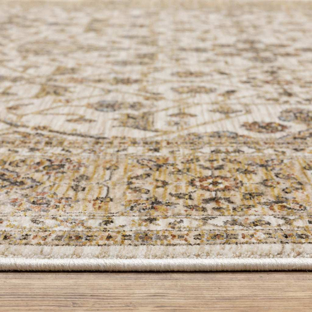2' X 8' Ivory And Gold Oriental Power Loom Stain Resistant Runner Rug With Fringe - Homeroots - Flyclothing LLC