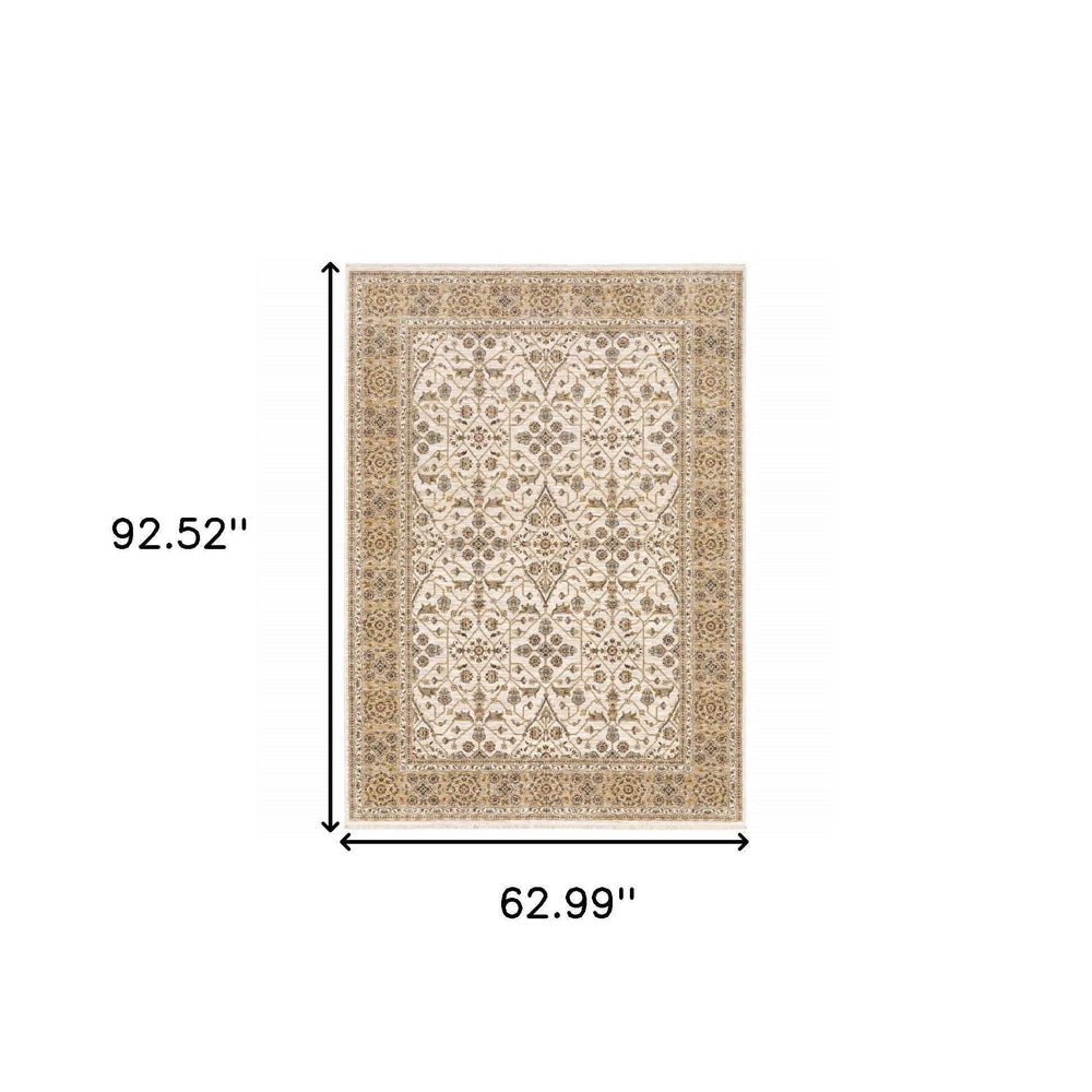 5' X 8' Ivory And Gold Oriental Power Loom Stain Resistant Area Rug With Fringe - Homeroots - Flyclothing LLC