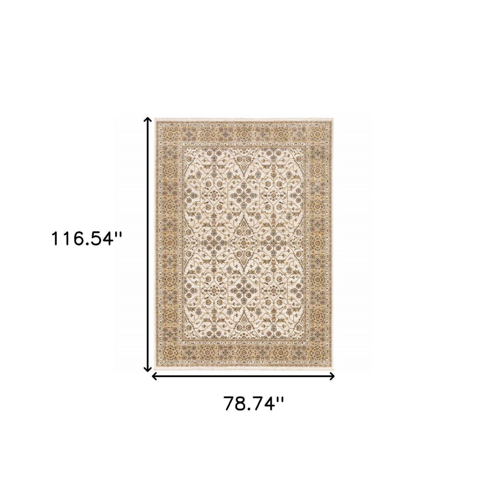 6' X 9' Ivory And Gold Oriental Power Loom Stain Resistant Area Rug With Fringe - Homeroots - Flyclothing LLC