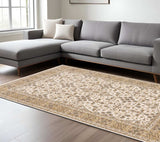 6' X 9' Ivory And Gold Oriental Power Loom Stain Resistant Area Rug With Fringe - Homeroots - Flyclothing LLC