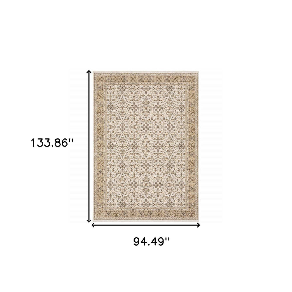 8' X 11' Ivory And Gold Oriental Power Loom Stain Resistant Area Rug With Fringe - Homeroots - Flyclothing LLC