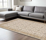 8' X 11' Ivory And Gold Oriental Power Loom Stain Resistant Area Rug With Fringe - Homeroots - Flyclothing LLC