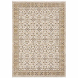 8' X 11' Ivory And Gold Oriental Power Loom Stain Resistant Area Rug With Fringe - Homeroots - Flyclothing LLC
