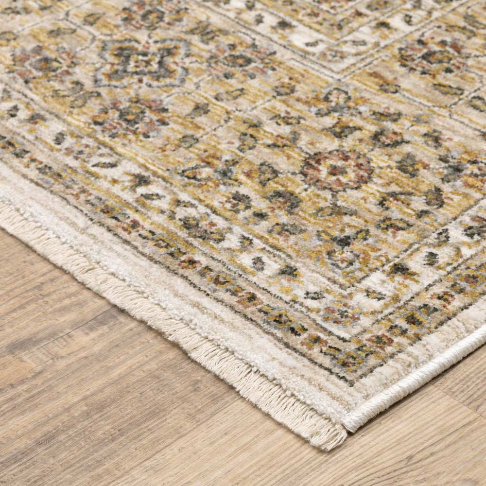 10' X 13' Ivory And Gold Oriental Power Loom Stain Resistant Area Rug With Fringe - Homeroots - Flyclothing LLC