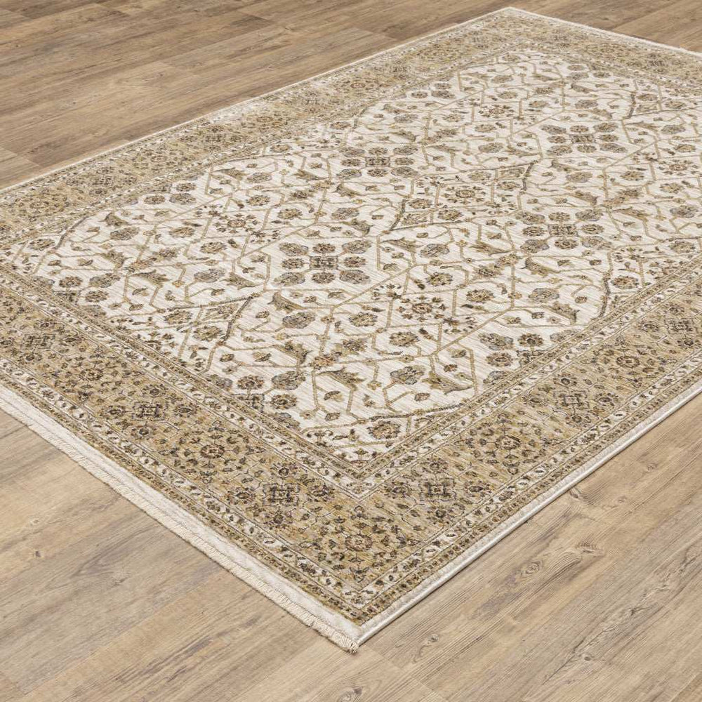 10' X 13' Ivory And Gold Oriental Power Loom Stain Resistant Area Rug With Fringe - Homeroots - Flyclothing LLC