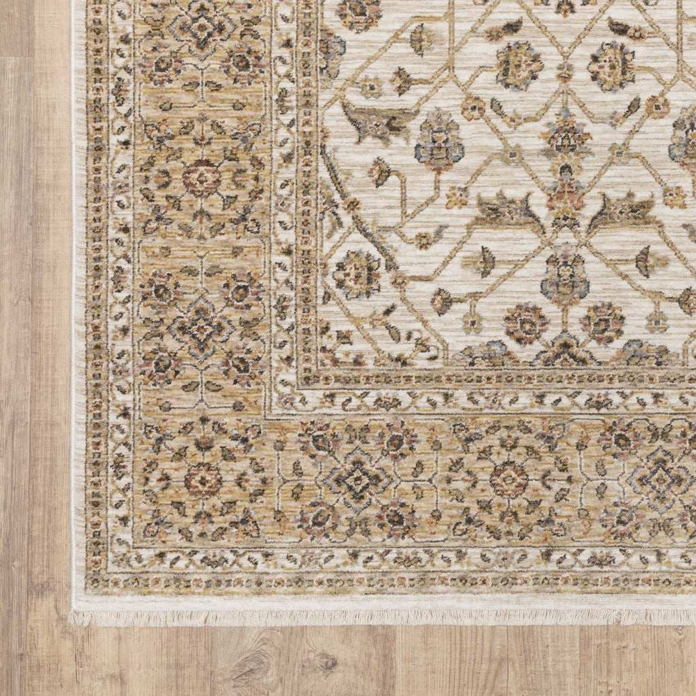 10' X 13' Ivory And Gold Oriental Power Loom Stain Resistant Area Rug With Fringe - Homeroots - Flyclothing LLC