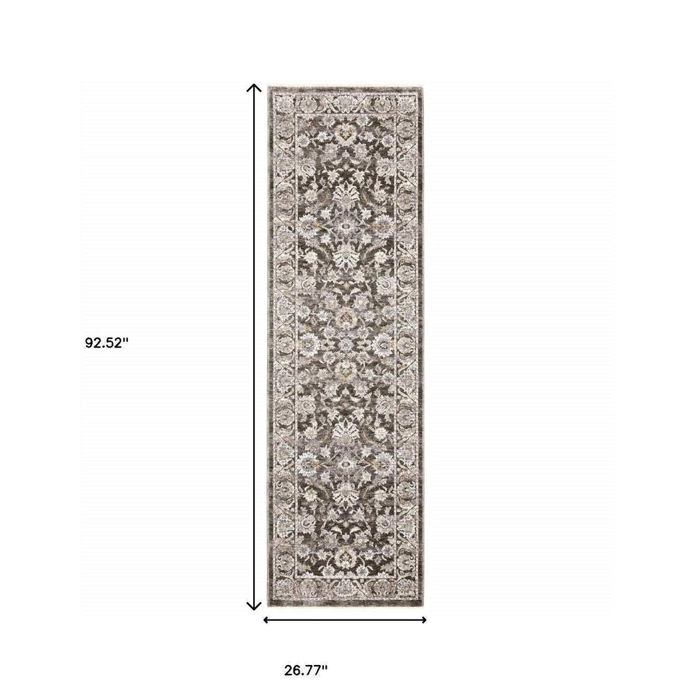 2' X 8' Grey And Ivory Oriental Power Loom Stain Resistant Runner Rug With Fringe - Homeroots - Flyclothing LLC